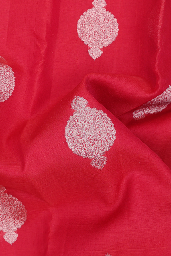 Organza Kanchipuram Silk Saree In Scarlet Red With Zari Motifs