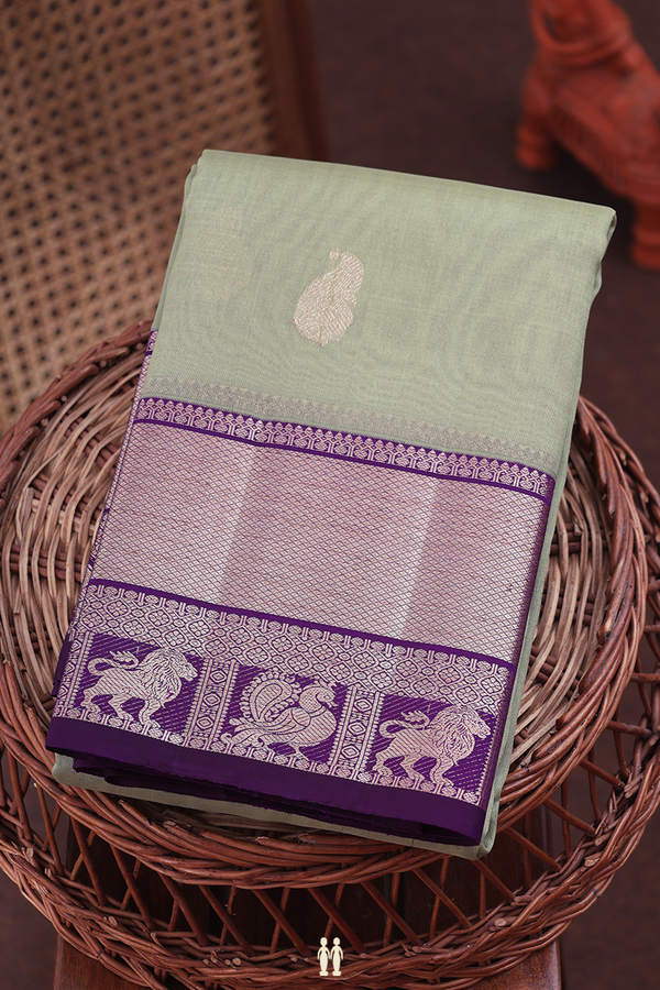 Organza Kanchipuram Silk Saree Dusty Green With Paisley Buttas