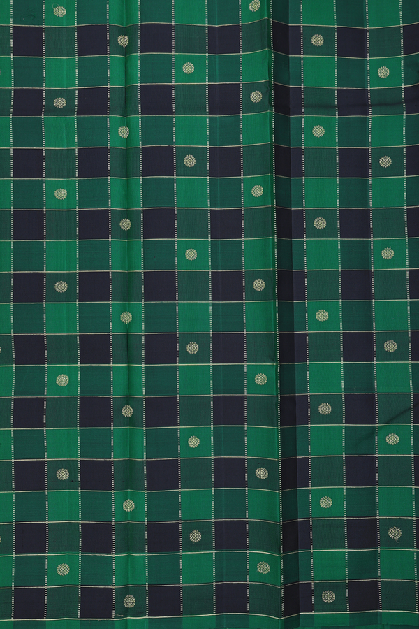 Kanchipuram Silk Saree In Black And Green With Checks Design