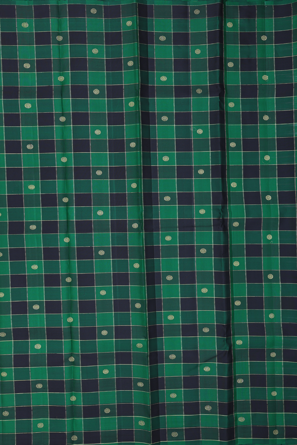 Kanchipuram Silk Saree In Black And Green With Checks Design