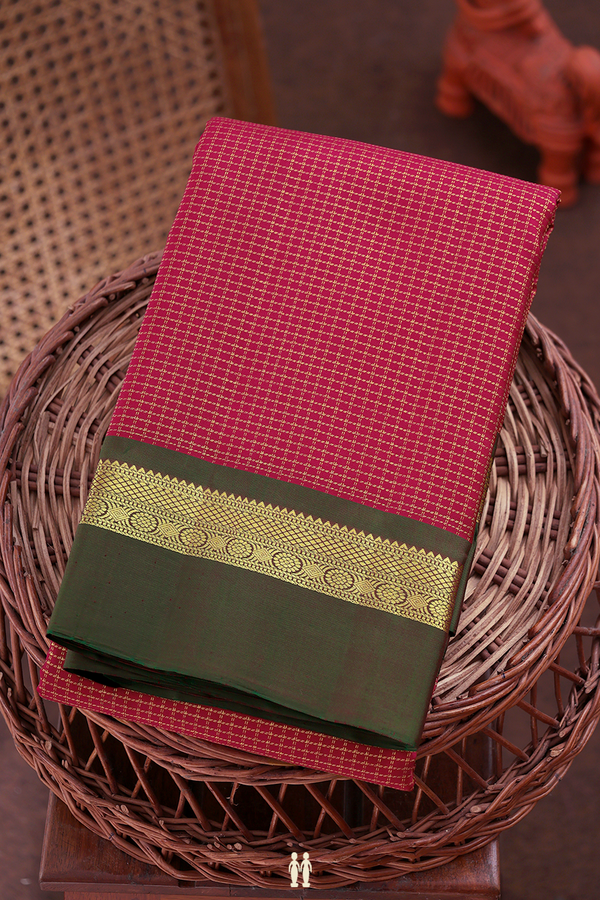Kanchipuram Silk Saree In Berry Red With Checks Design