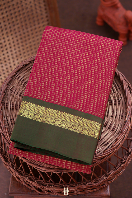 Kanchipuram Silk Saree In Berry Red With Checks Design