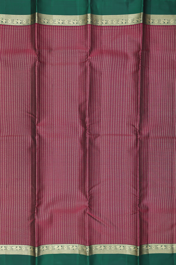 Kanchipuram Silk Saree In Berry Red With Checks Design