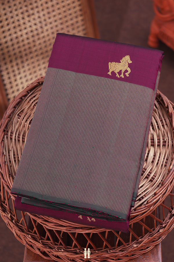 Kanchipuram Silk Saree In Plum Purple With Horse Buttas