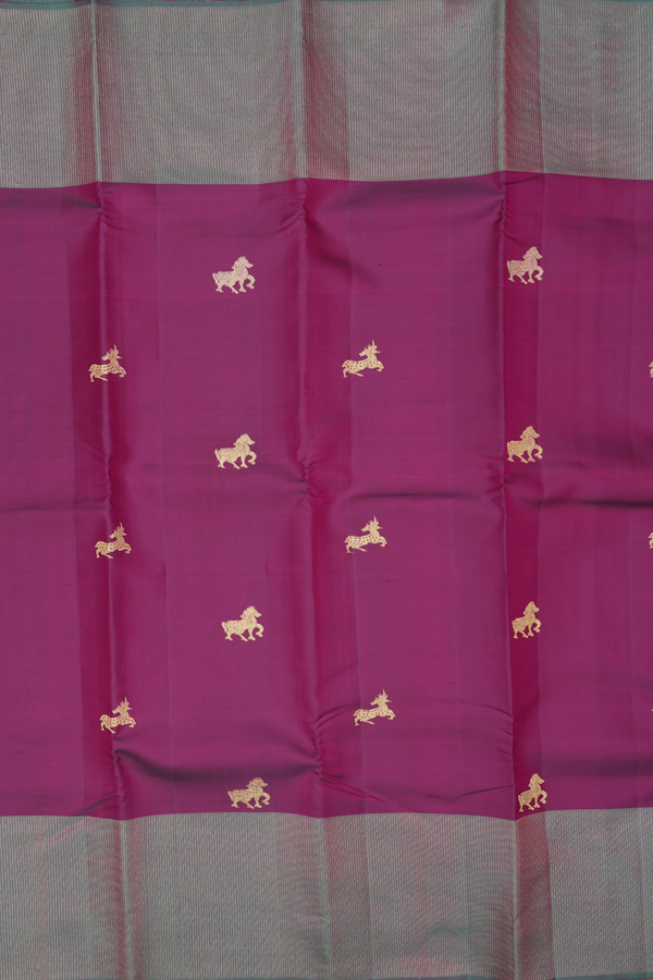 Kanchipuram Silk Saree In Plum Purple With Horse Buttas