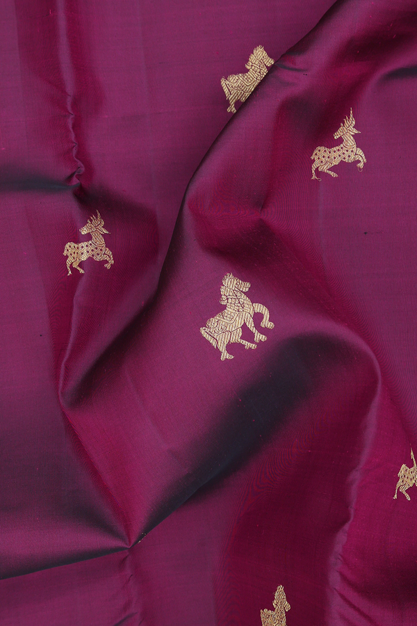 Kanchipuram Silk Saree In Plum Purple With Horse Buttas