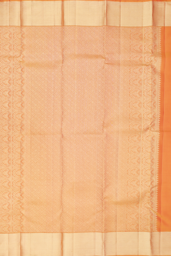 Kanchipuram Silk Saree In Bright Orange With Jacquard Pattern