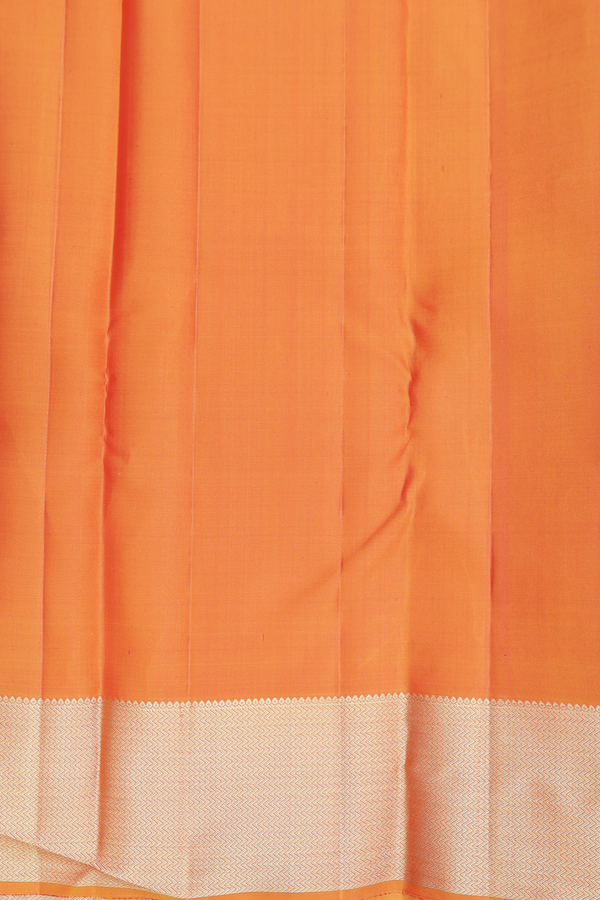 Kanchipuram Silk Saree In Bright Orange With Jacquard Pattern