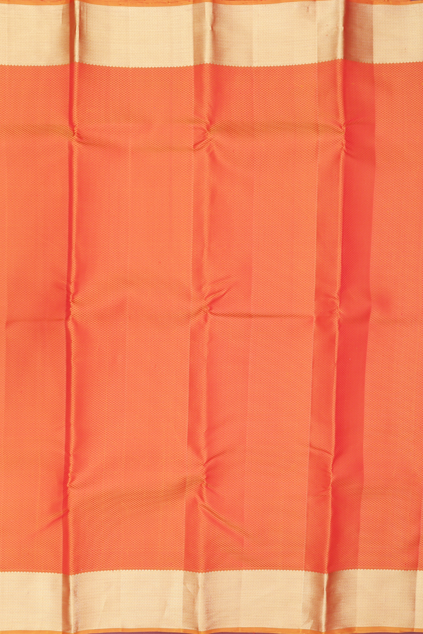 Kanchipuram Silk Saree In Bright Orange With Jacquard Pattern