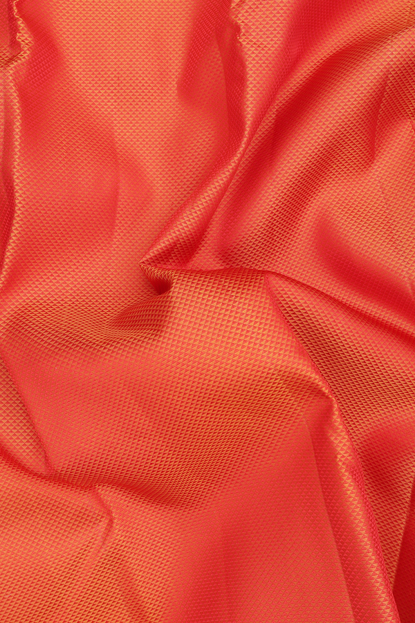 Kanchipuram Silk Saree In Bright Orange With Jacquard Pattern