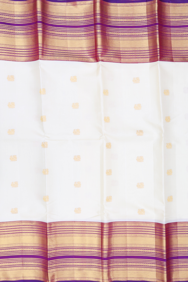 Kanchipuram Silk Saree In Off White With Peacock Buttas