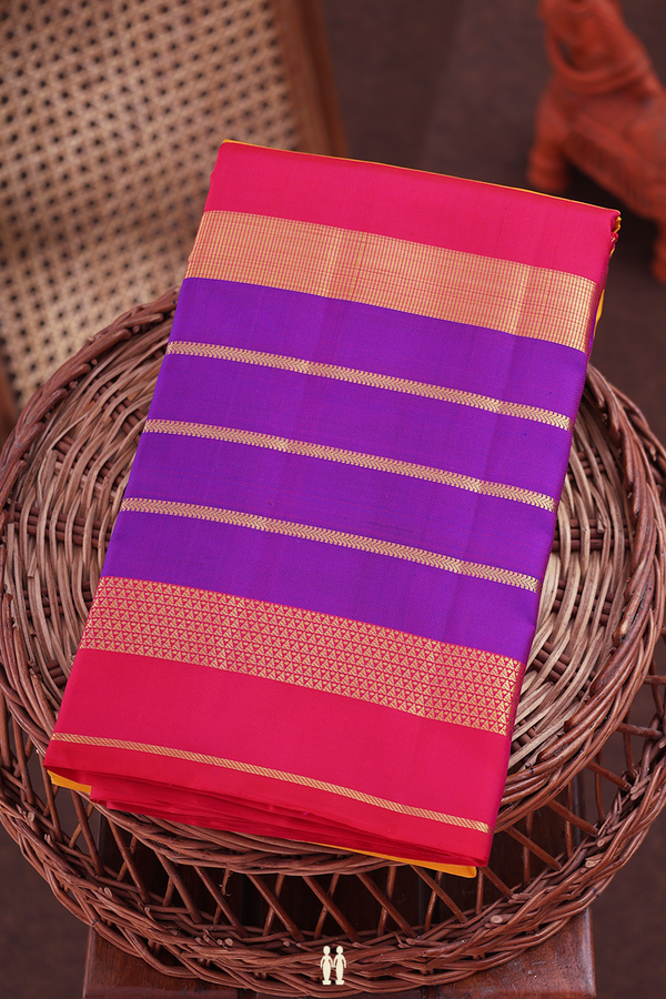 Kanchipuram Silk Saree In Marigold Yellow With Floral Buttas