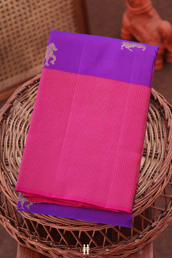 Kanchipuram Silk Saree In Purple With Horse Buttas