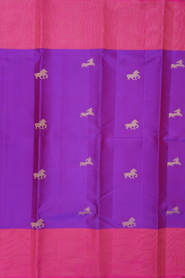 Kanchipuram Silk Saree In Purple With Horse Buttas