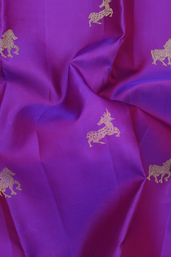Kanchipuram Silk Saree In Purple With Horse Buttas