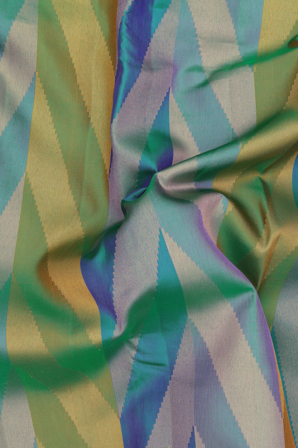 Kanchipuram Silk Saree In Multicolor With Geometric Design