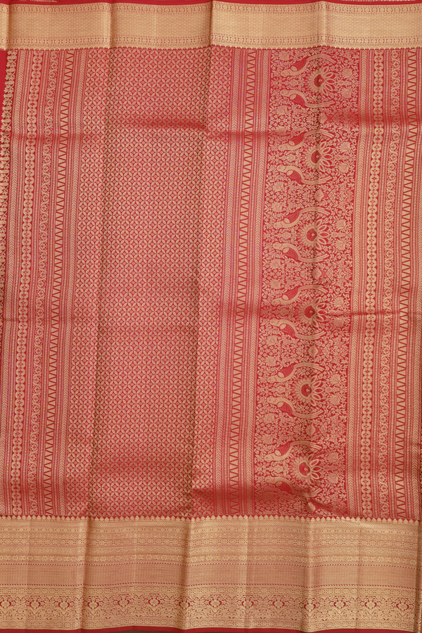 Kanchipuram Silk Saree In Scarlet Red With Brocade Design