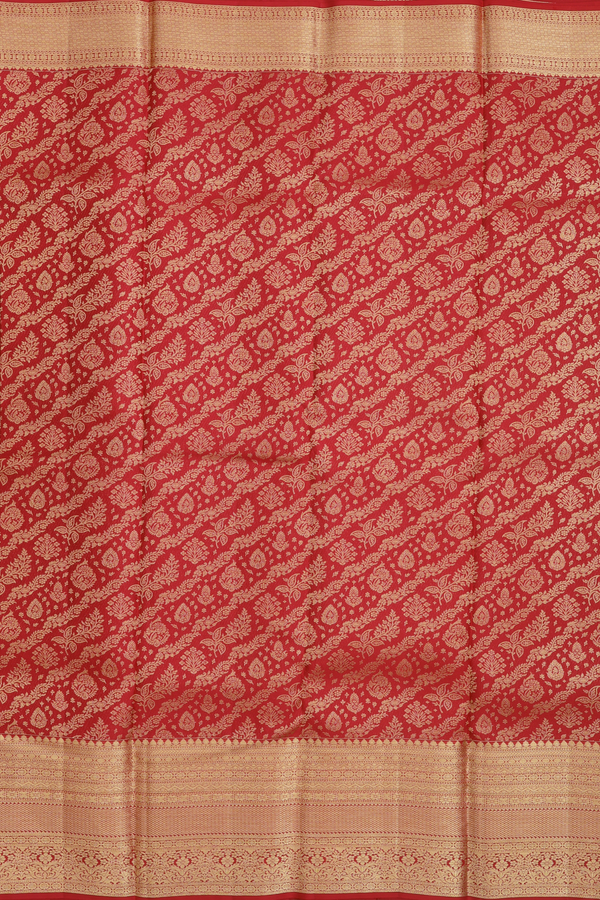 Kanchipuram Silk Saree In Scarlet Red With Brocade Design