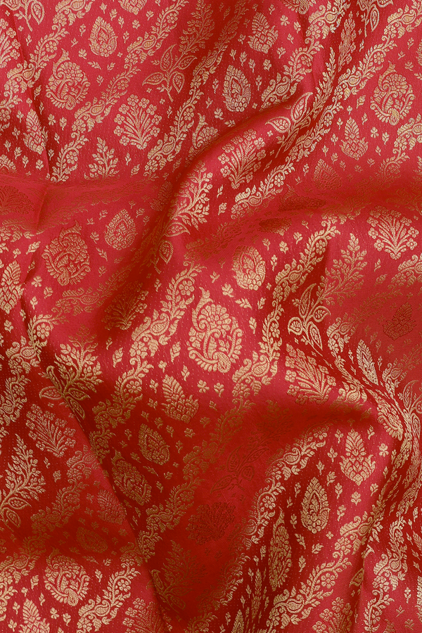 Kanchipuram Silk Saree In Scarlet Red With Brocade Design