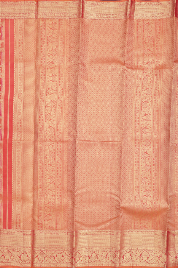 Kanchipuram Silk Saree In Coral Orange With Brocade Design