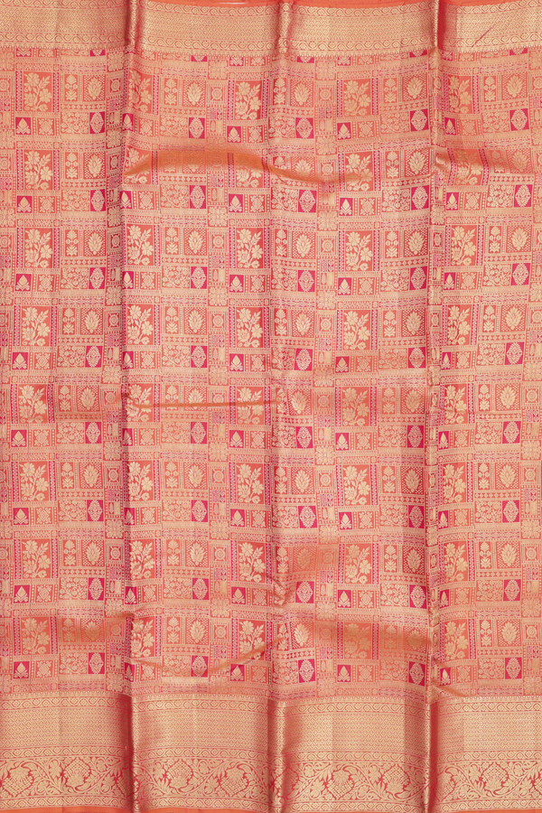 Kanchipuram Silk Saree In Coral Orange With Brocade Design