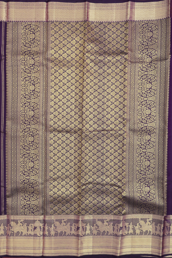 Kanchipuram Silk Saree In Regal Purple With Floral Design