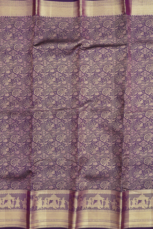 Kanchipuram Silk Saree In Regal Purple With Floral Design