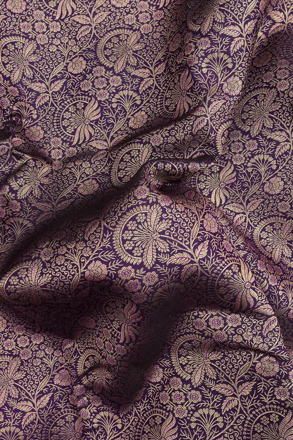 Kanchipuram Silk Saree In Regal Purple With Floral Design