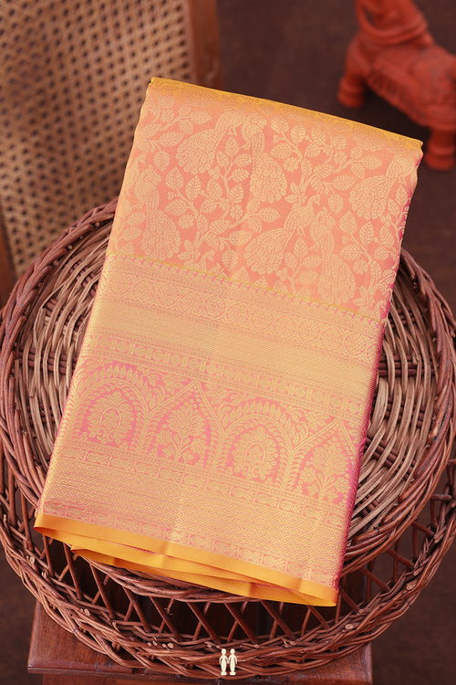 Kanchipuram Silk Saree In Blush Orange With Brocade Design