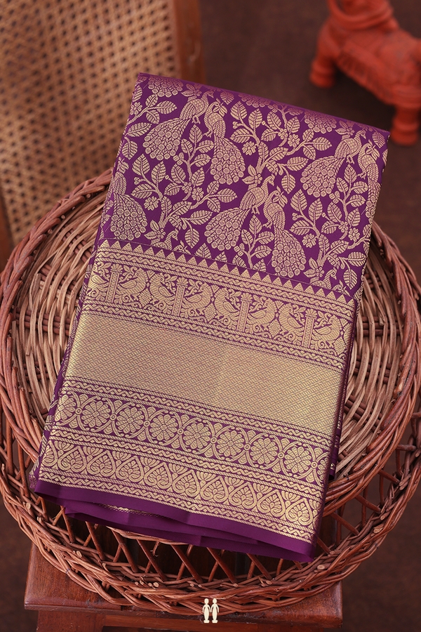 Kanchipuram Silk Saree In Purple With Brocade Design