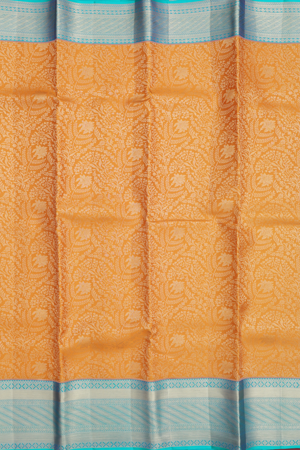 Kanchipuram Silk Saree In Marigold Yellow With Brocade Design
