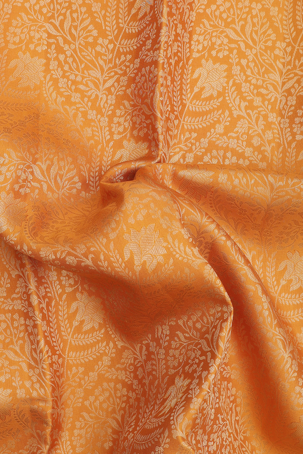 Kanchipuram Silk Saree In Marigold Yellow With Brocade Design
