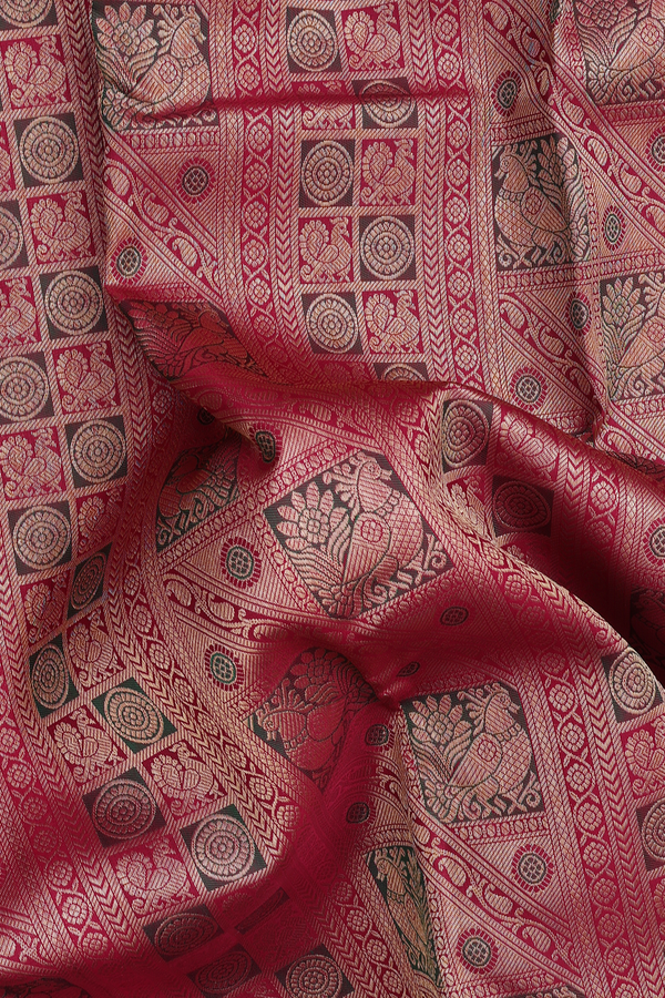 Kanchipuram Silk Saree In Red With Brocade Design
