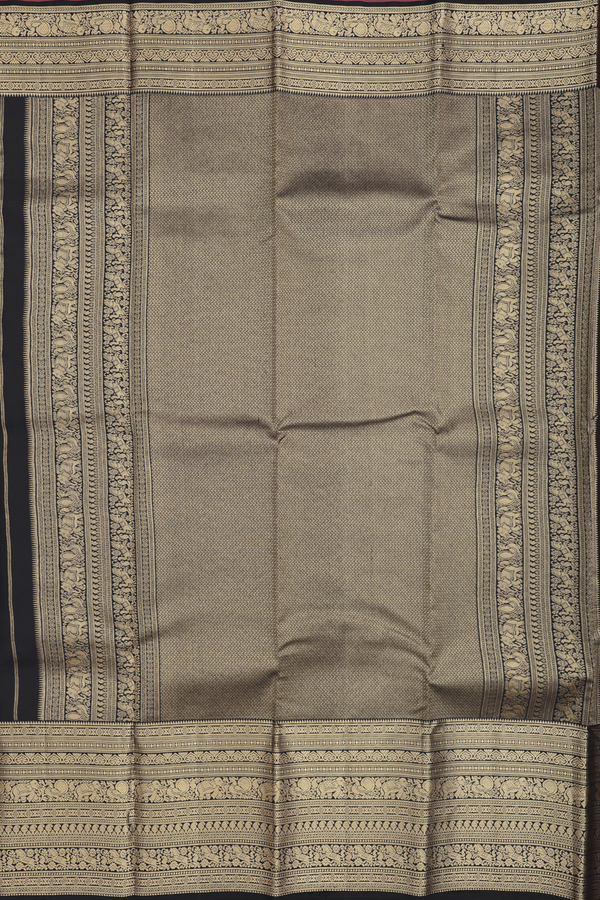 Kanchipuram Silk Saree In Black Along Checks With Buttas