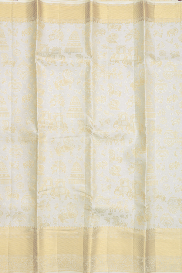 Kanchipuram Silk Saree In White With Vanasingaram Design