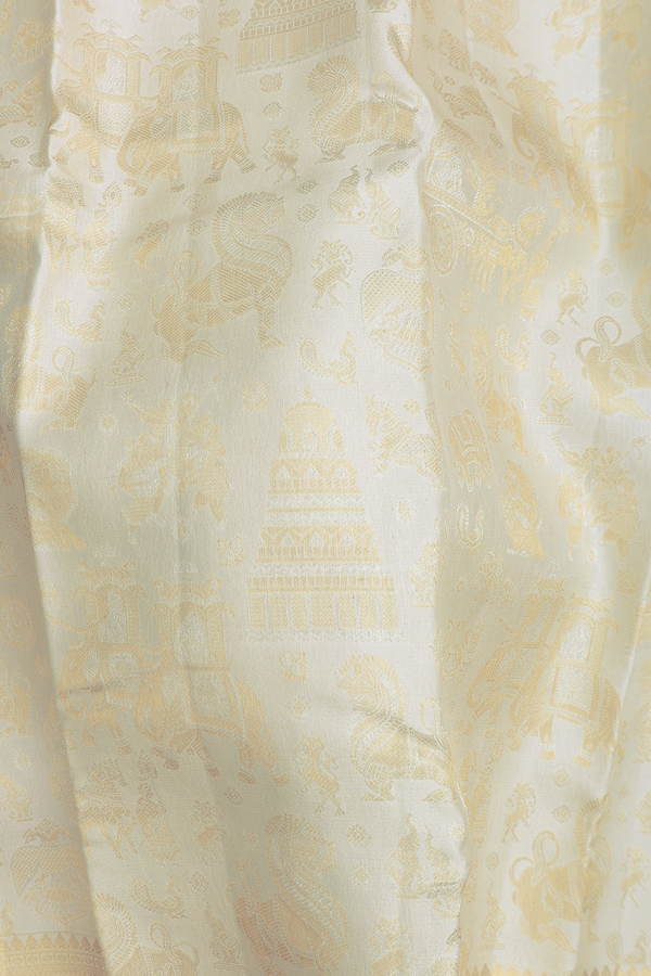 Kanchipuram Silk Saree In White With Vanasingaram Design