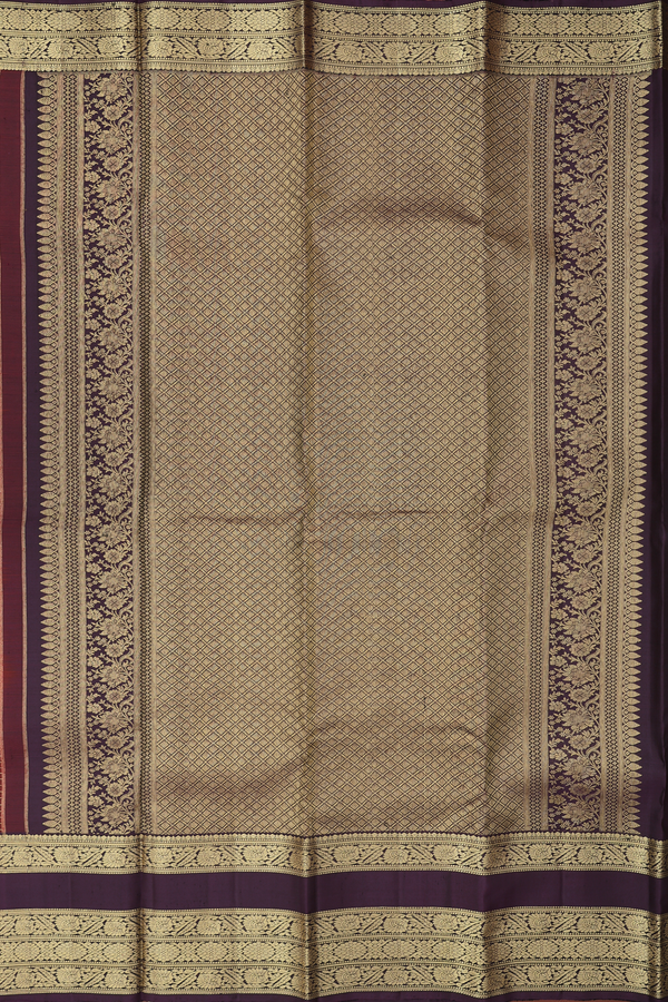 Kanchipuram Silk Saree In Red Along Checks With Buttas