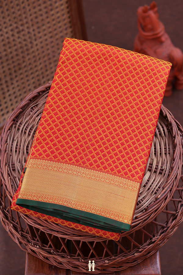 Kanchipuram Silk Saree In Orange With Jacquard Design