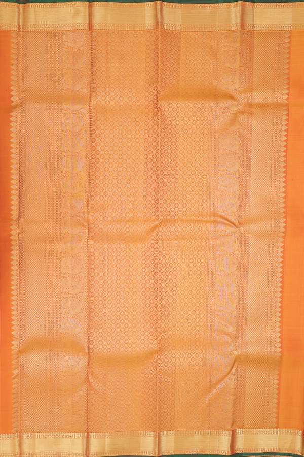 Kanchipuram Silk Saree In Orange With Jacquard Design