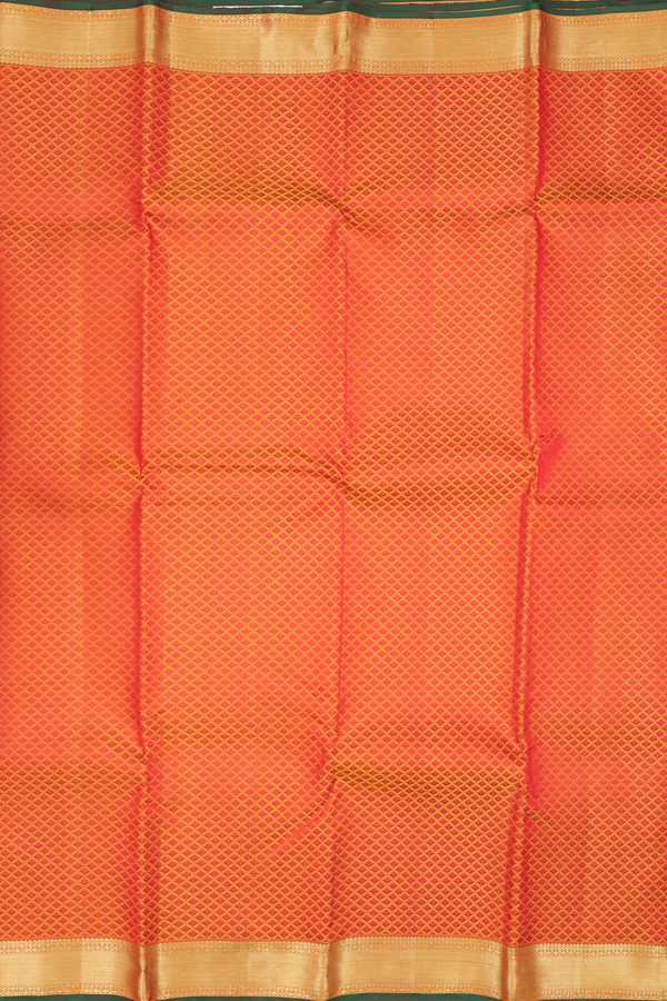Kanchipuram Silk Saree In Orange With Jacquard Design