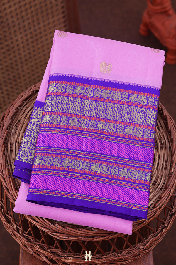 Kanchipuram Silk Saree In Pink With Peacock Buttas