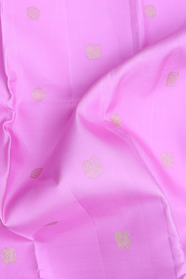 Kanchipuram Silk Saree In Pink With Peacock Buttas