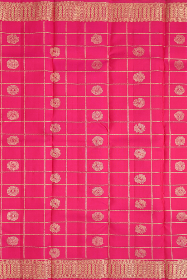Kanchipuram Silk Saree In Rani Pink With Checks Design
