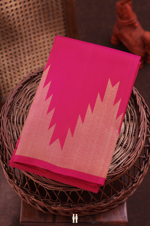 Kanchipuram Silk Saree In Dark Pink With Temple Border