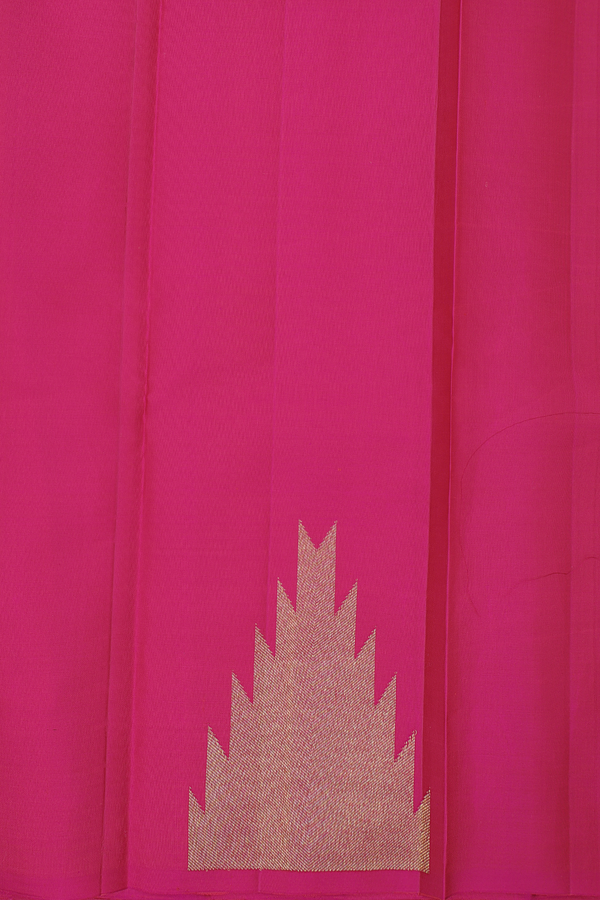 Kanchipuram Silk Saree In Dark Pink With Temple Border