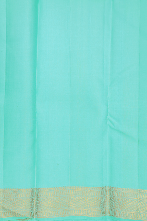 Kanchipuram Silk Saree In Tiffany Blue With Peacock Buttas