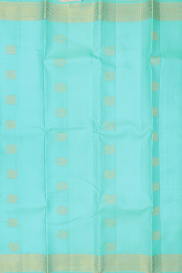 Kanchipuram Silk Saree In Tiffany Blue With Peacock Buttas