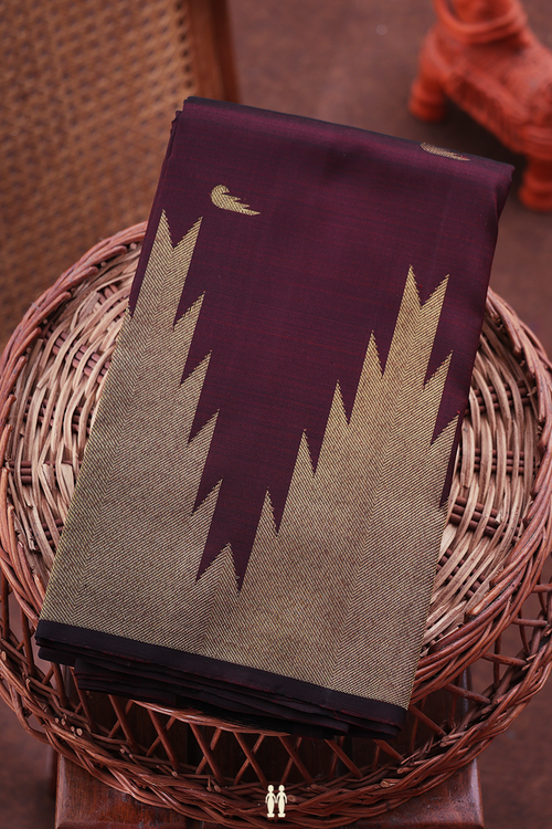 Kanchipuram Silk Saree In Coffee Brown With Zari Buttas