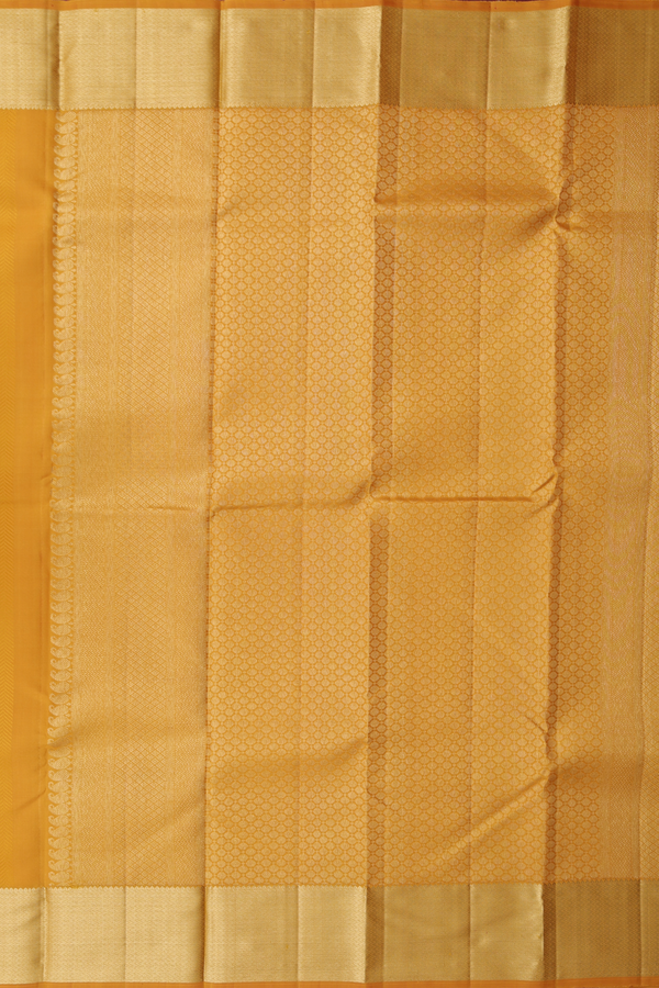 Kanchipuram Silk Saree In Saffron Yellow With Jacquard Pattern