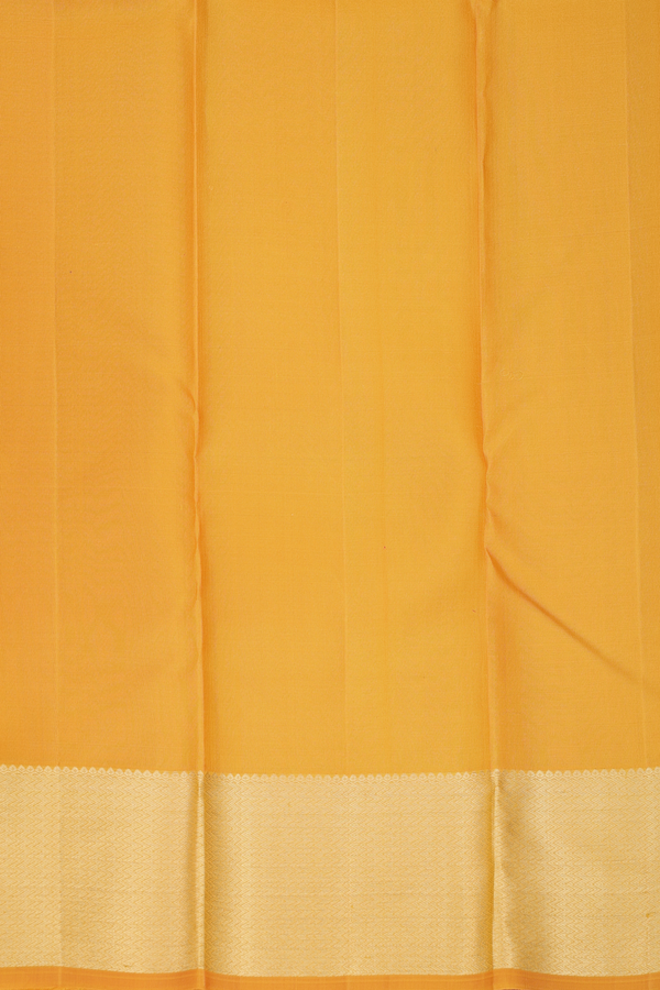 Kanchipuram Silk Saree In Saffron Yellow With Jacquard Pattern